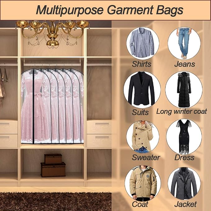 Garment Bags for Hanging Clothes 24'' x 55 '' Transparent Lightweight - Image 5