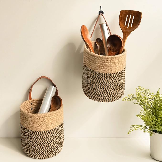 Goodpick 2 Pack Jute Rope Wall Hanging Storage Baskets - Image 8