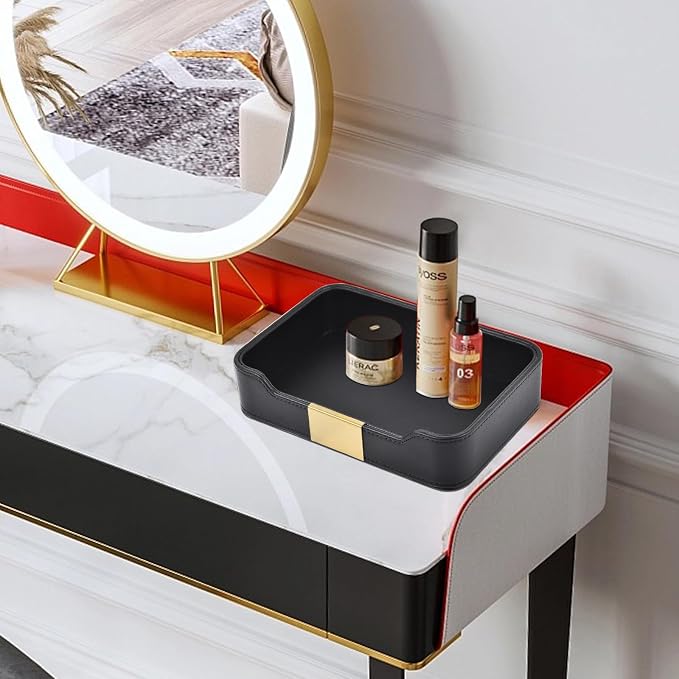Luxury Leather Valet Tray Desktop Storage Organizer, Bedside Vanity Catchall - Image 3