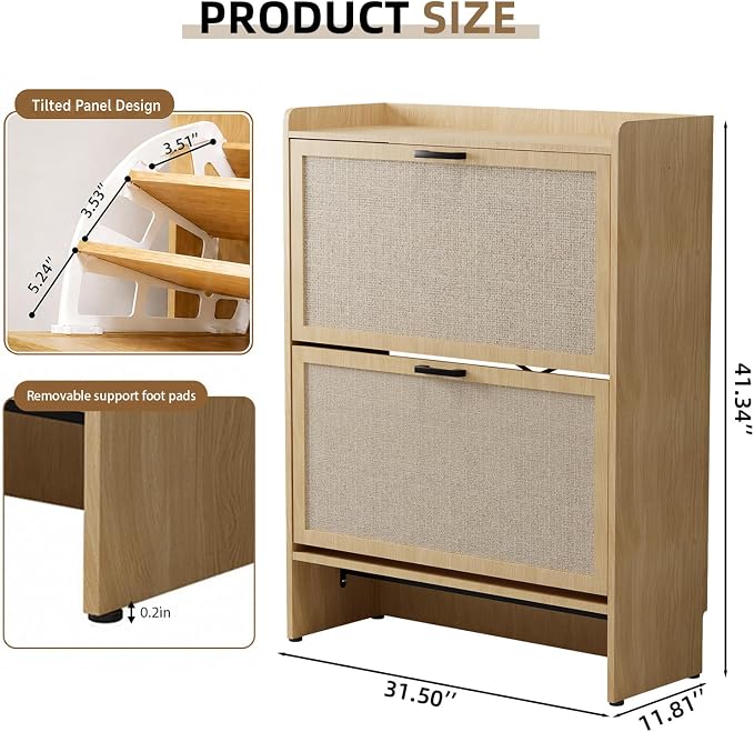 Shoe Storage Cabinet for Entryway, 2 Flip Drawers - Image 2