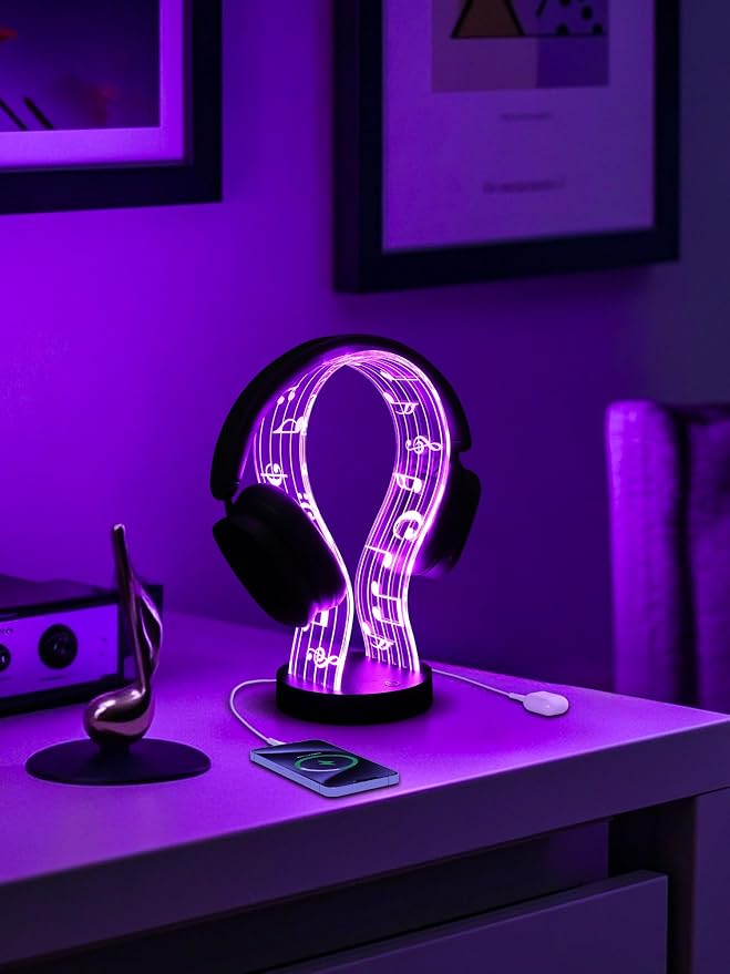 Light Up Headphone Stand with 16 Color Lights, Music Notes Pattern Acrylic - Image 4