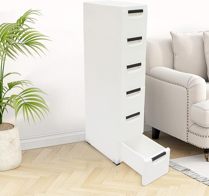 6 Drawers Storage Cabinet for Narrow Space, Skinny Storage Tower Chest 77lbs - Image 4