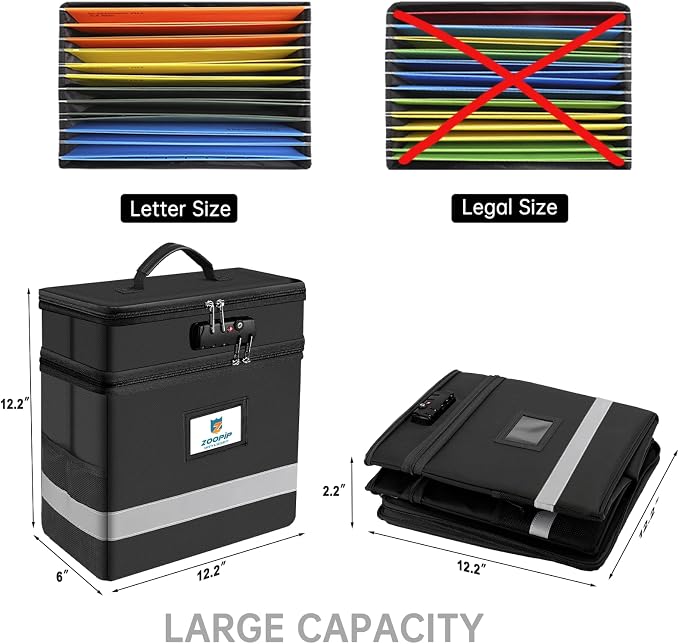 Fireproof File Box with Lock, 2 Layer Document Box Storage Organizer, Suitable - Image 4