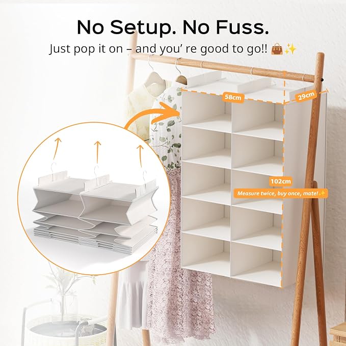 6 Shelves Hanging Closet Organizer – Foldable Dual-Row Hanging Clothes Storage - Image 3