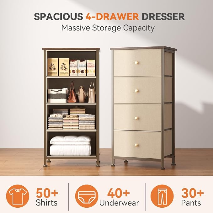 Sweetcrispy Dresser for Bedroom, 4 Drawer Storage Cabinet, Tall Nightstand | - Image 4
