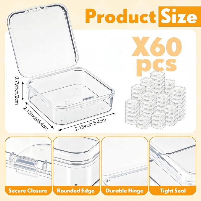 Jetec 60 Pieces Mini Plastic Clear Beads Storage Containers Box - Image 2
