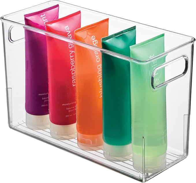 iDesign Slim Clear Plastic Bathroom Storage Bin, Tall Narrow | Organizer by iDesign