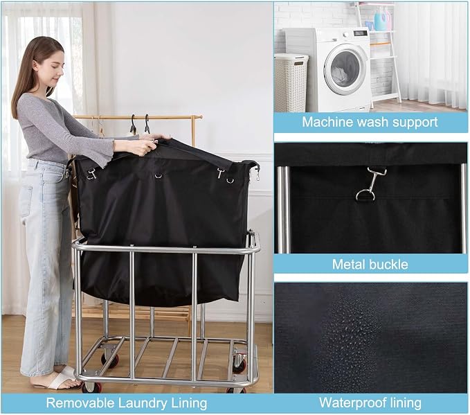 Laundry Cart Commercial Black, 11.35 Bushel Large Industrial Rolling Laundry - Image 6