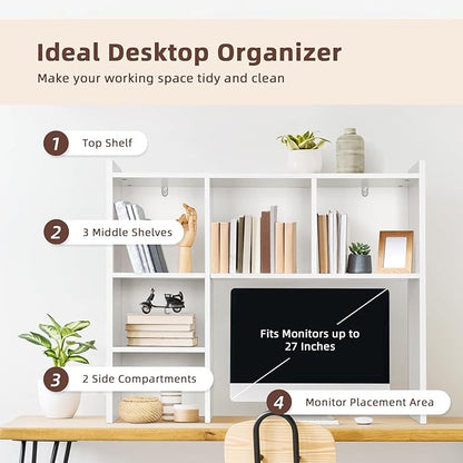 OOOK 35.5" L Dorm Desk Hutch White, Desktop Bookshelf - Image 4