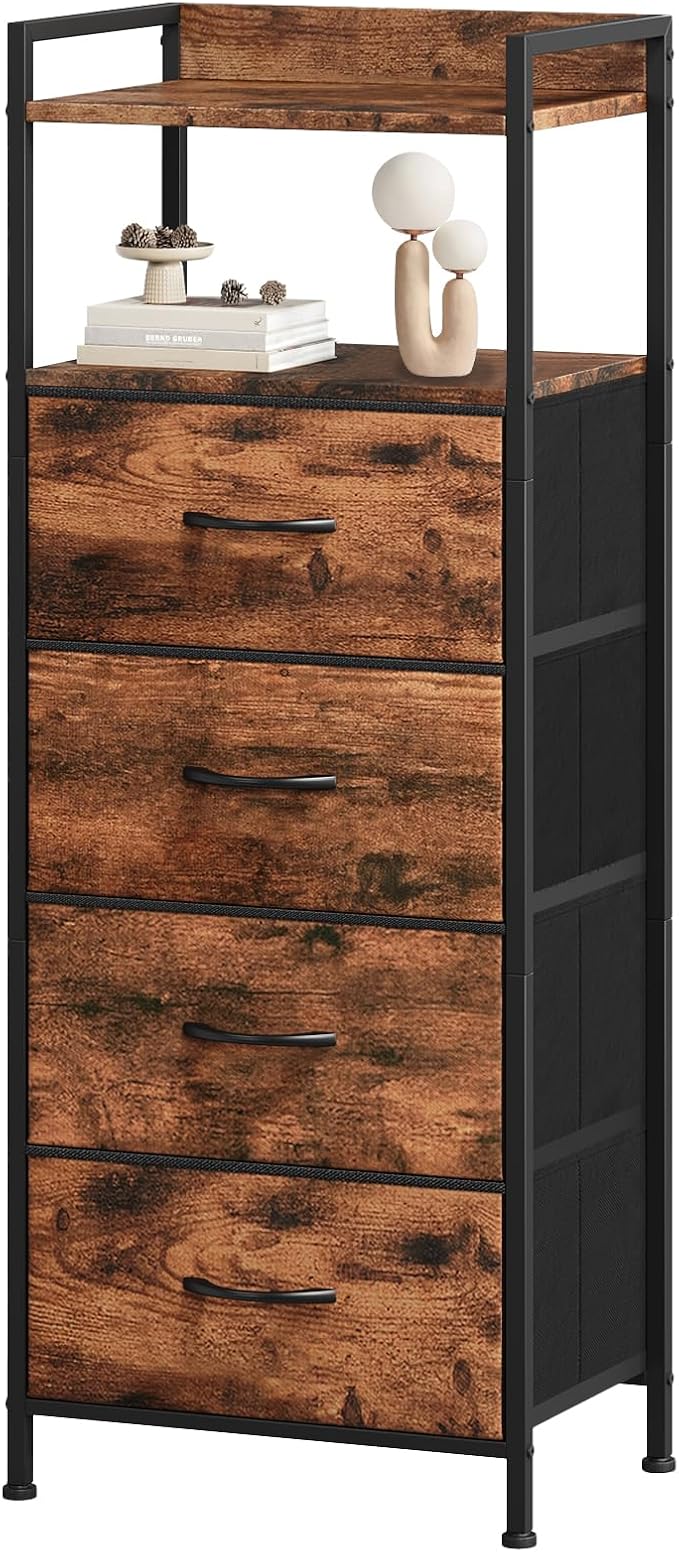Somdot Nightstand with 4 Drawers, Vertical Fabric Dresser by Somdot