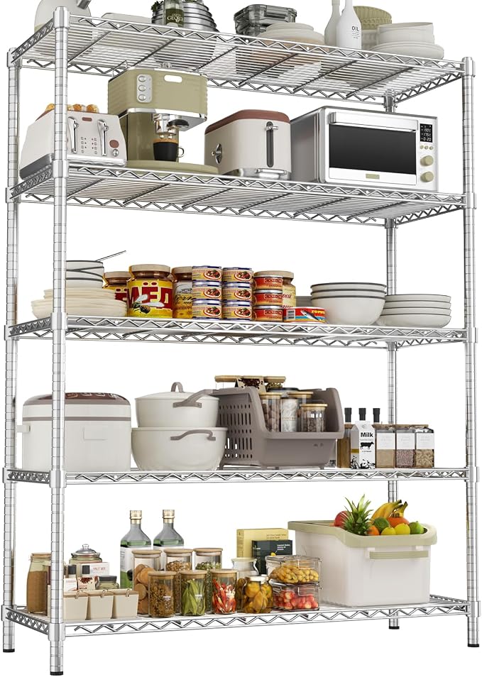 Storage Shelves Heavy Duty, 5-Tier Adjustable Metal Industrial Utility Shelf by ROOMTEC