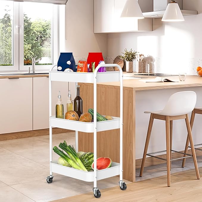 3-Tier Rolling Cart, Metal Utility Storage Carts - Image 5