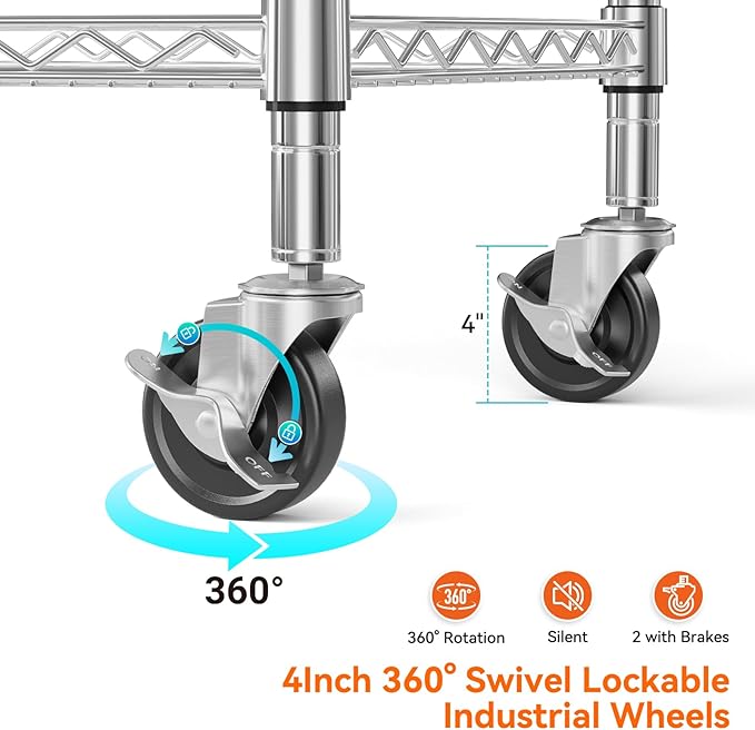 NTE 3 Tier Heavy Duty Rolling Utility Cart on Wheels, 990Lbs Capacity Rolling - Image 6