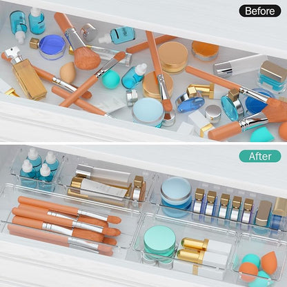WOWBOX 9 Pack Clear Drawer Organizer Set, Acrylic Drawer Storage Trays - Image 4