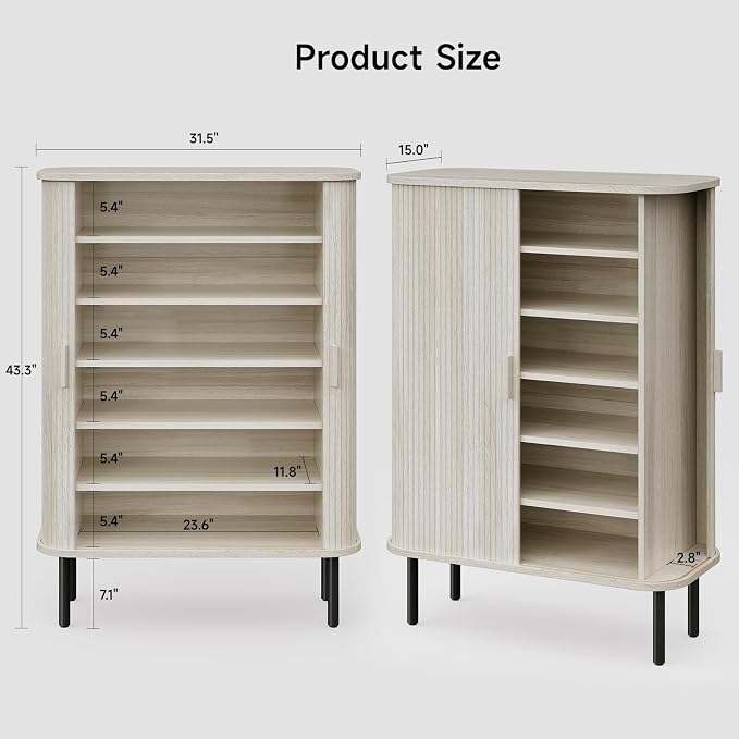6-Tier Shoe Cabinet with Sliding Door, Wooden Shoe Storage Cabinet with - Image 2