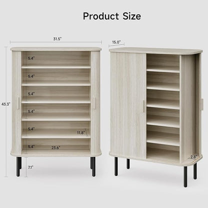 6-Tier Shoe Cabinet with Sliding Door, Wooden Shoe Storage Cabinet with - Image 2