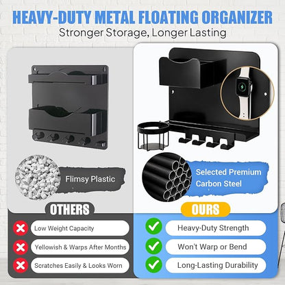 Metal Bedside Wall Shelf, No Drill Floating Bedside Shelf Wall Organizer | - Image 3