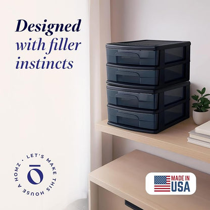 HOMZ 2-Pack 2-Drawer Storage Cart, Plastic Drawers w/Smoke Tint, 14.25" Wide - Image 4