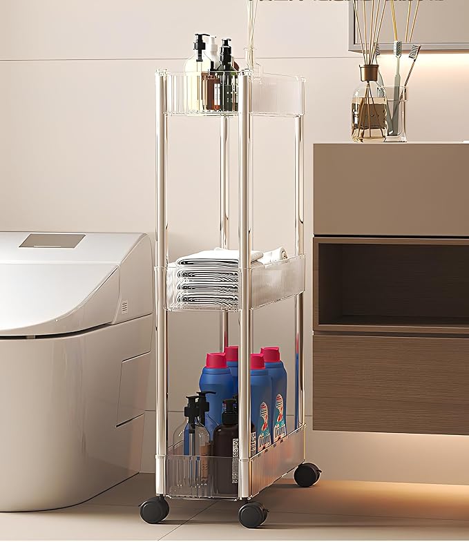 Sooyee Slim Clear 3-Tier Plastic Rolling Utility Cart - Image 3