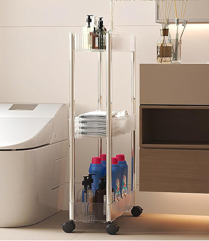 Sooyee Slim Clear 3-Tier Plastic Rolling Utility Cart - Image 3