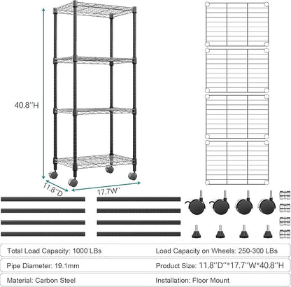 4-Shelf Adjustable Heavy Duty Steel Wire Rack, Adjustable Storage Shelving Unit - Image 3