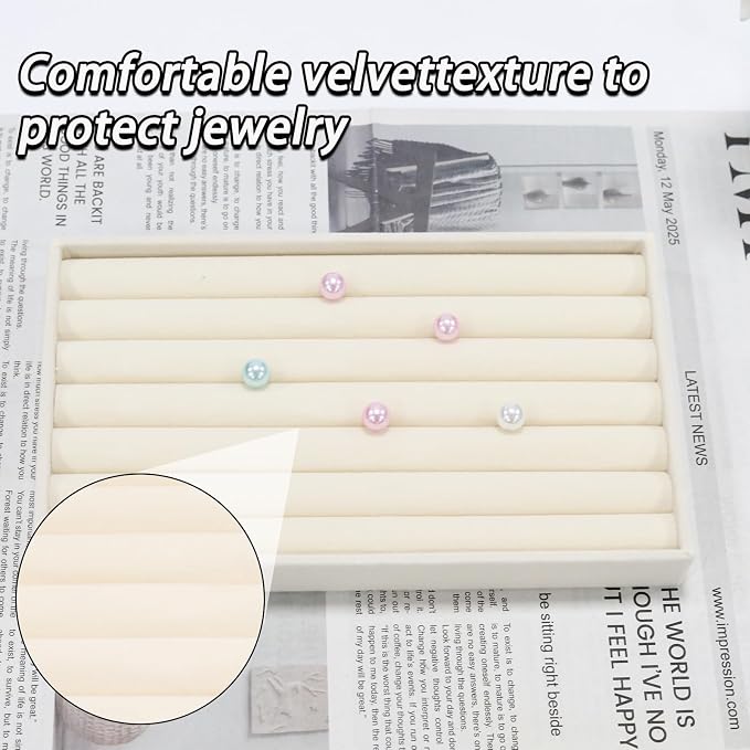 Velvet Jewelry Organizer Trays Beige 8 Rolls | Stackable Jewelry Storage - Image 4