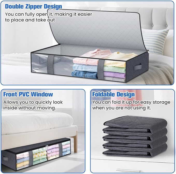 Under Bed Storage Containers, 4 Pack Blanket Storage Bags, Collapsible Storage - Image 4