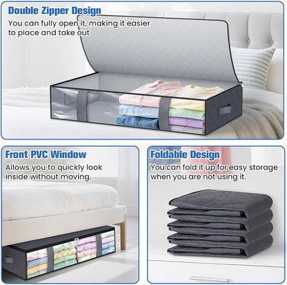 Under Bed Storage Containers, 4 Pack Blanket Storage Bags, Collapsible Storage - Image 4