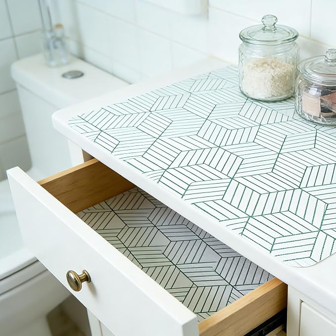 Green Geometric line Pattern Shelf Liners, Non-Adhesive and Anti-Slip Thickened - Image 4