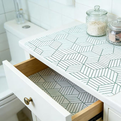Green Geometric line Pattern Shelf Liners, Non-Adhesive and Anti-Slip Thickened - Image 4