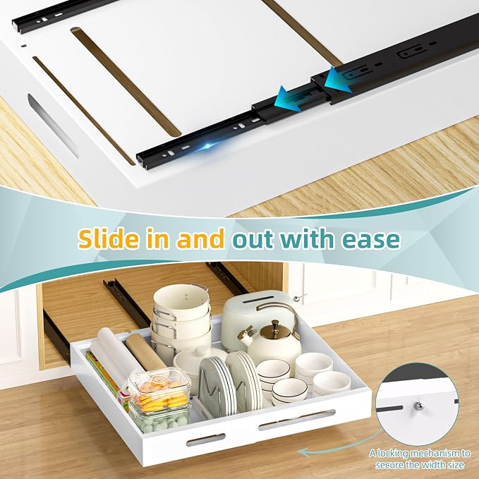HBL' 2 Pack | 21" Deep Pull Out Cabinet Organizer Adhesive, Width Expandable - Image 4
