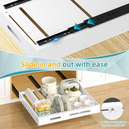 HBL' 2 Pack | 21" Deep Pull Out Cabinet Organizer Adhesive, Width Expandable - Image 4