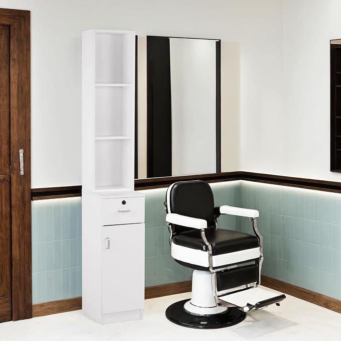 BarberPub Locking Wall Mount Hair Styling Barber Station Drawer Storage Beauty - Image 2