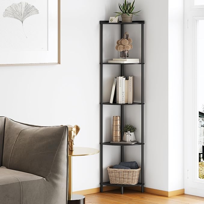 SUNMORY 5 Tier Corner Shelf, Industrial Display Shelf, Narrow Plant Stand by SUNMORY