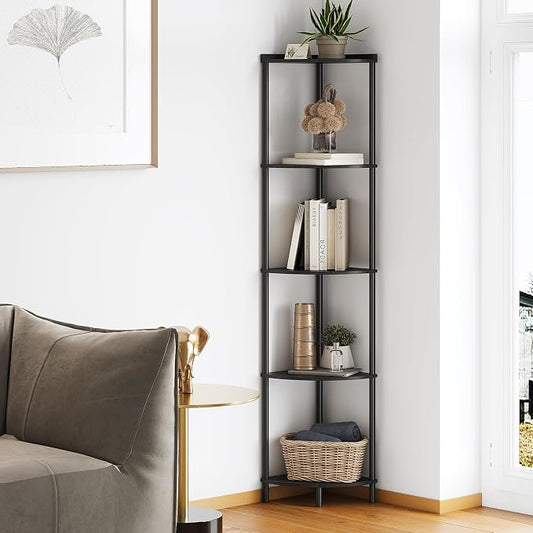 SUNMORY 5 Tier Corner Shelf, Industrial Display Shelf, Narrow Plant Stand by SUNMORY