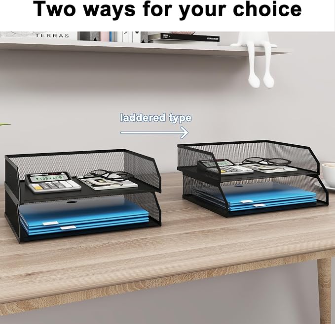 Natwind 2-Tier Stackable Paper Tray, Metal Mesh Desktop Organizer, A4 Paper - Image 7