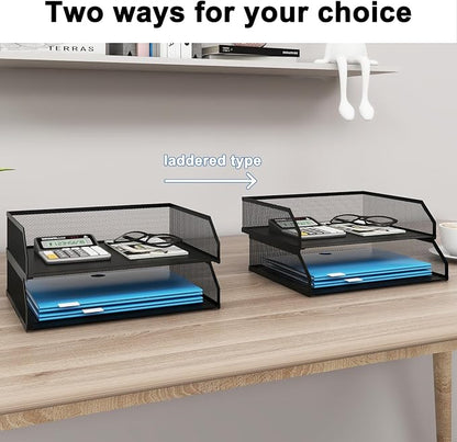 Natwind 2-Tier Stackable Paper Tray, Metal Mesh Desktop Organizer, A4 Paper - Image 7
