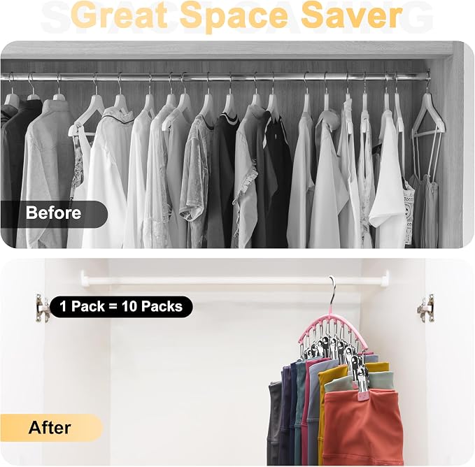 Metal Yoga Pants Hangers 1 Pack w/10 Clips Holds 10 Leggings, Space Saving - Image 2