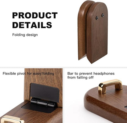 Wood Headphone Stand Wall Mount Holder, Sticky Headset Hook, Under Desk - Image 6