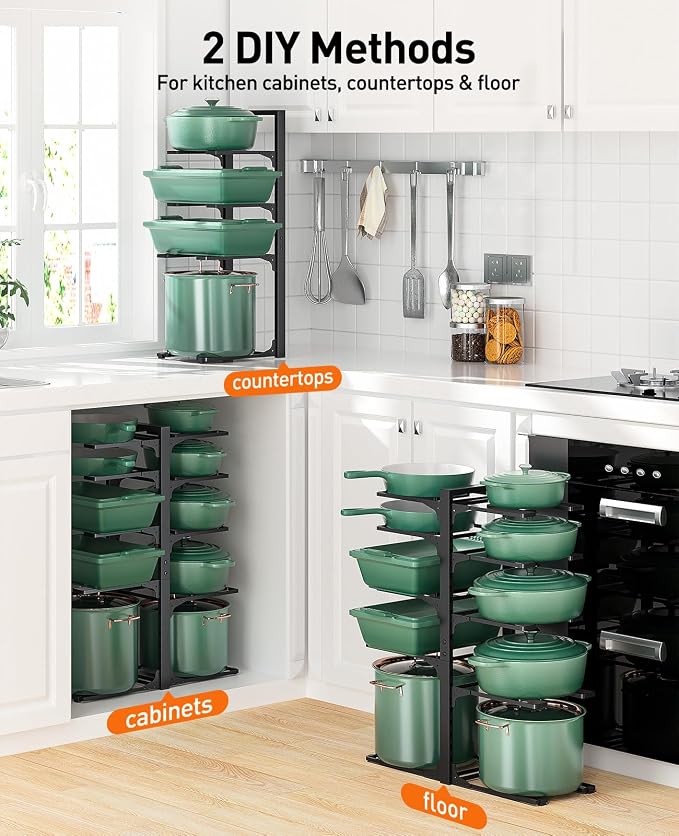 ORDORA Pots and Pans Organizer under Cabinet 23.62" Height, 10-Tier Kitchen - Image 4