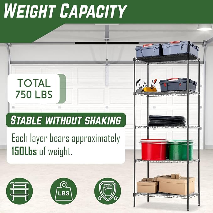 PayLessHere 5-Tier Adjustable Wire Shelf 12" W x 17" D x 48" H Max Load 750 lbs - Image 6