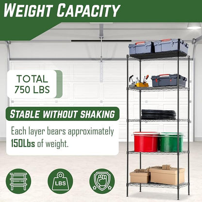 PayLessHere 5-Tier Adjustable Wire Shelf 12" W x 17" D x 48" H Max Load 750 lbs - Image 6
