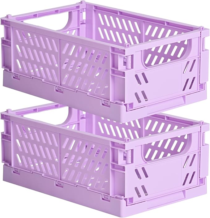 2-Pack Small Pastel Plastic Storage Baskets, Collapsible Crates by HUUSMOT