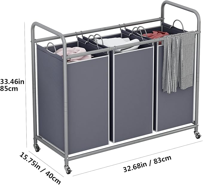 LINZINAR 3-Bag Laundry Sorter, Laundry Hamper Cart - Image 6