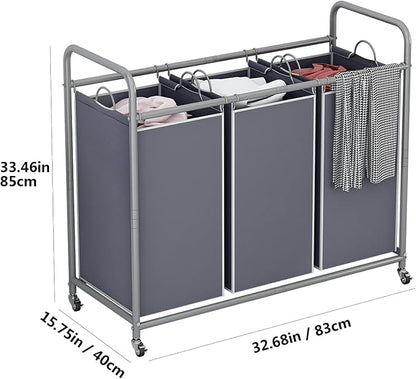 LINZINAR 3-Bag Laundry Sorter, Laundry Hamper Cart - Image 6