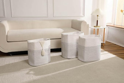 Tall Laundry Basket With Handles, Woven Cotton Rope Big Laundry Hamper Sorters - Image 8