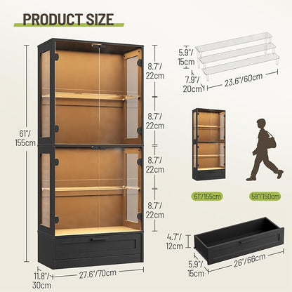 Display Cabinet with Glass Doors, 3 Color Lights, Auto-On Sensor, 4 Tempered - Image 2