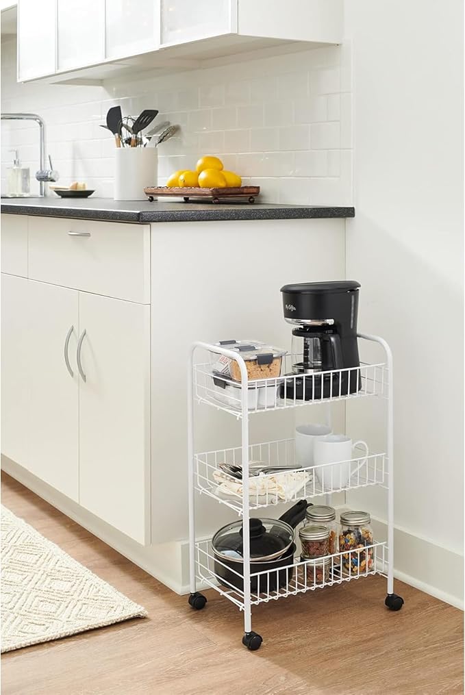 Rubbermaid 3-Tier Shelving Wheeled Organizer, Wire Adjustable Metal Storage Cart - Image 5