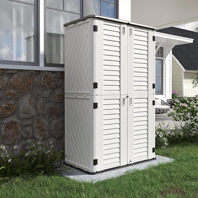 KINYING Outdoor Storage Cabinet Waterproof, Resin Vertical Outdoor Storage Shed - Image 3