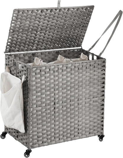 Laundry Hamper with Wheels, 39.6 Gallon Rolling Laundry Basket with Lid by Hiagnete